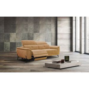 Canapé droit 3 places avec une relax électrique à gauche tissu orange - AVENA