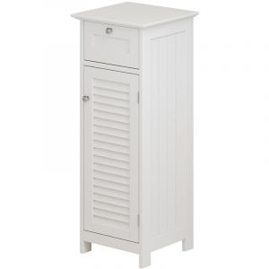 Meuble de rangement de salle de bain Riad, Blanc, 32 x 87 cm avec porte et tiroir, Vicco