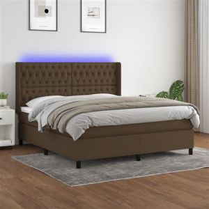 VidaXL Sommier &agrave; Lattes de Lit avec Matelas et LED, Lit Rembourr&eacute;, Lit Double, Lit Adulte de Chambre &agrave; Coucher Int&eacute;rieur, Moderne, Marron Fonc&eacute; 160x200 cm