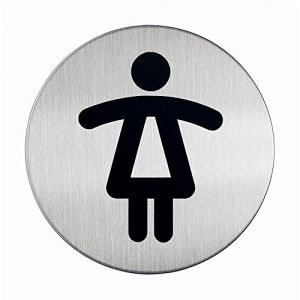 Durable 490423 Picto Étiquette de Porte Ronde (Wc Femmes, 83 mm) Argent Métallique