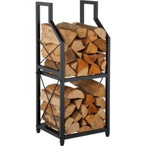 Relaxdays &Eacute;tag&egrave;re &agrave; bois, 2 niveaux, m&eacute;tal, H x l x P : 81,5 x 34,5 x 30,5 cm, &eacute;tag&egrave;re int&eacute;rieure, support &agrave; bois, noire