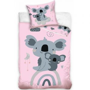 Tom Housse de couette koala junior 140 x 200 cm rose/gris