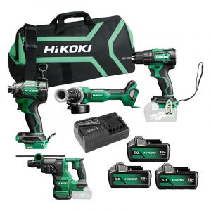 Hikoki Pack 4 outils perforateur - perceuse - meuleuse & visseuse KC18DEWHZ + 3 x 5,0Ah & chargeur + sac de transport