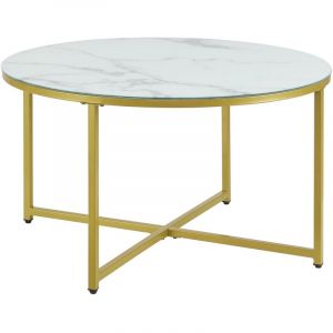 Table basse ronde pour salon 45 x 80 cm marbre blanc / dore