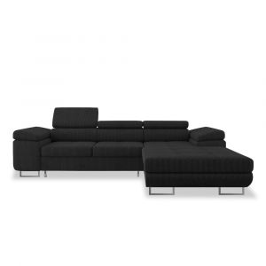 Canapé d'angle droit convertible 6 places en velours côtelé noir