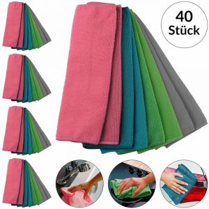 Deuba Set de 40 chiffons microfibres 30 x 30 cm chiffon de nettoyage lavable absorbant fibres douces maison cuisine voiture moto