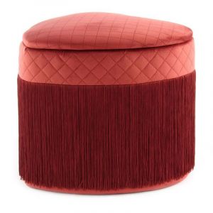 Pouf & Coffre de Rangement avec Franges "Paola" 48cm Bordeaux