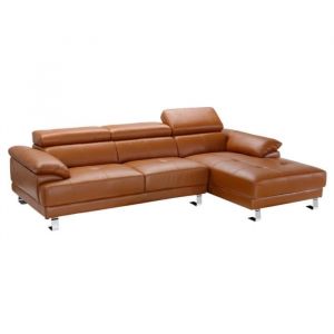Canapé d'angle droit en cuir premium camel EXCELSIORA