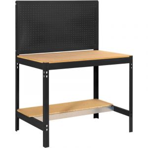 Simon Rack SimonRack Etabli d&rsquo;Atelier, Capacit&eacute; de Charge 600 kg, 1445x1210x610 mm, Panneau Perfor&eacute;, Table de Travail Bricolage, Anthracite/Bois - BT2