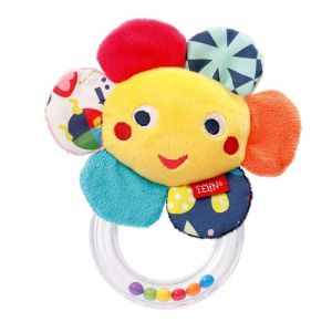 Fehn Anneau Fleur Couleur Amis-Jouet à saisir avec Animal en Tissu et Perles colorées, hochet, Sentiment, Jeu pour bébé dès la naissance-055320, 55320, Multicolore, 15 cm