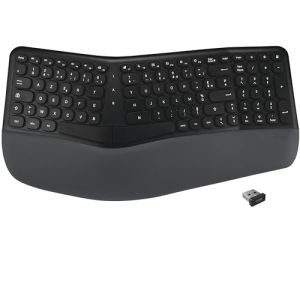 APM Clavier Ergonomique sans-Fil, R&eacute;cepteur 2.4 GHz, Repose Poignet int&eacute;gr&eacute;, Clavier Fran&ccedil;ais AZERTY, Conception en Deux Parties, Compatible avec PC Mac Ordinateur Portable, 100043
