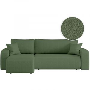 Loungitude Canap&eacute; d'angle ALYA convertible et r&eacute;versible 4 places en tissu bouclette - Vert