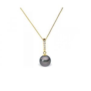 Image de Blue Pearls Pendentif Perle de Culture d'eau douce Noire, Diamants et Or Jaune 375-1000