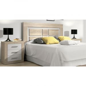 Pegane Ensemble de tête de lit + 2 chevets coloris chêne cambrian, blanc