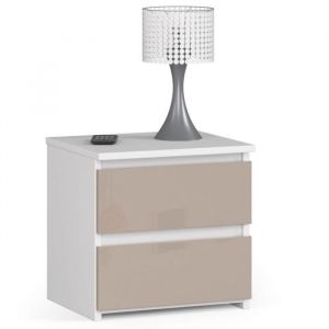 Table de chevet Akord Blanche 40 cm 2 tiroirs façade Cappuccino Brillant 40x35x40 cm