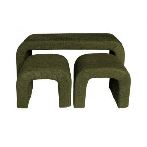 Banc et tabourets gigognes bouclette kaki L 112 x P 40 x H 45cm - Ino