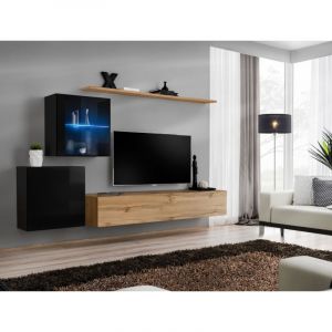 Meuble TV Mural Design " XV" 250cm Naturel & Noir Prix