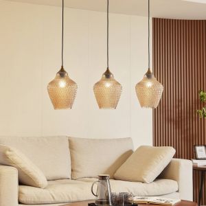Lindby - Suspension en verre à intensité variable 'Drakar' en verre pour salon & salle à manger - ambre, or