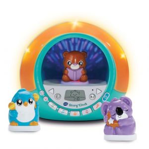 Vtech Story'Clock Bleu Ma Conteuse-Réveil - Veilleuse Réveil Éducatif Jour/Nuit - Coach Sommeil Enfant - Boîte à Histoires, 3 Figurines et Projections - Cadeau Enfant Dès 3 Ans - Contenu en Français