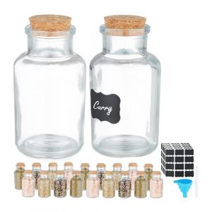 Relaxdays Sali&egrave;re et poivri&egrave;re, Couvercle, Lot de 20, 150 ML chacun, &eacute;tiquettes, marqueur, Entonnoir, Transparent