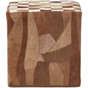 Homescapes Pouf en cuir de ch&egrave;vre Motifs patchwork 36 x 36 x 38 cm D&eacute;houssable