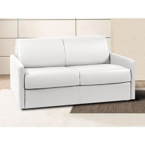 Canapé 2 places convertible express en simili blanc - Couchage 120 cm - Matelas 22 cm CALIFE