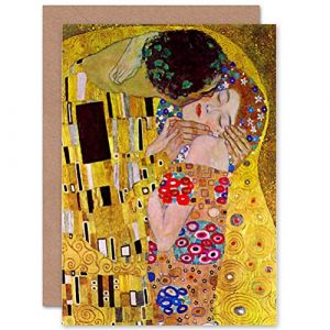Wee Blue Coo Gustav Klimt - The Kiss Sealed Greeting Card Plus Envelope Blank inside