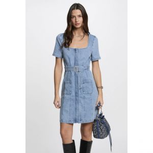 Morgan Robe courte droite en jean denim double stone femme - Taille 38
