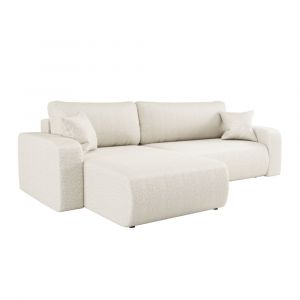 Loungitude Canapé d'angle max réversible, convertible en tissu bouclette - Blanc