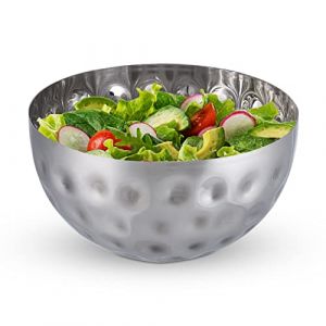 Relaxdays Saladier rond, design martelé, en acier inoxydable, pour snacks et salade, diamètre 20 cm, bol, argent