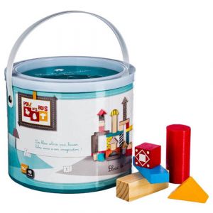 BeToys 114040N - Baril de 40 Blocs de Construction en Bois - Pom des Bois - Multicolore