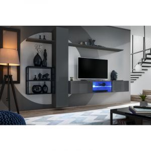 AC-Déco Ensemble Meuble TV "Switch V" 270cm Gris & Noir