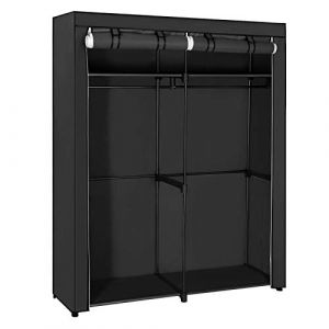 Songmics Armoire de Rangement, Penderie Portable avec Barre de Suspension, Porte-vêtements Pliable, Vestiaire, Chambre, Salle d’étude, 140 x 43 x 174 cm, Noir RYG02BK