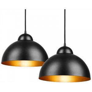 Deuba Lot de 2 suspensions noir-or max. 15W plafond luminaire lampes suspension int&eacute;rieur plafonnier lampe suspendues suspendre maison salon bureau d&eacute;coration