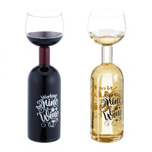 Relaxdays Bouteille avec Verre int&eacute;gr&eacute;, 750 ML, Superbe id&eacute;e Cadeau Original pour Les Amateurs de vin, Transparent