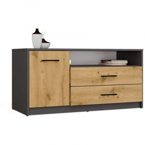 SIMPLO - Meuble TV 109 cm 2 tiroirs & 1 porte - Anthracite ch&ecirc;ne artisan