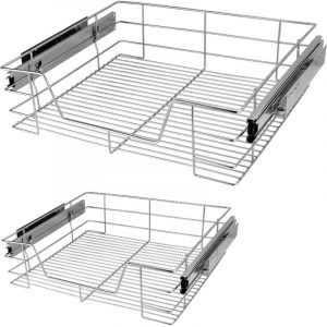 Image de Deuba 2x Tiroir télescopique de 60cm capacité 25kg lot de 2 rangements pour armoires meubles réfrigérateur