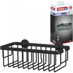 Tesa MOON BLACK Panier de douche - Rangement profond - Convient aux salles de bains modernes - Solution adhésive, sans perçage - Noir mat, 92 mm x 250 mm x 125 mm