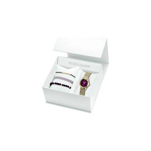 Pierre Lannier Coffret Femme Pya Doré Cadran Bordeaux Bracelet Acier Milanais Doré 12 Mm
