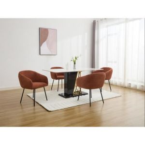 Lot de 2 chaises avec accoudoirs en tissu texturé et métal noir - Terracotta - NISTOSIA