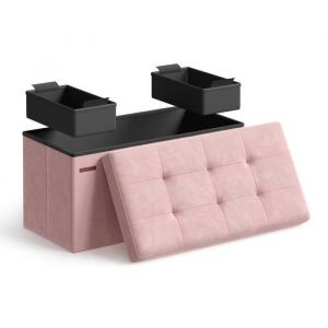 Songmics Banc de Rangement, Pouf en Velours, avec Couvercle, avec 2 Boîtes, 38 x 76 x 38 cm, Capacité de Charge 300 kg, pour Couloir, Salon, Chambre,