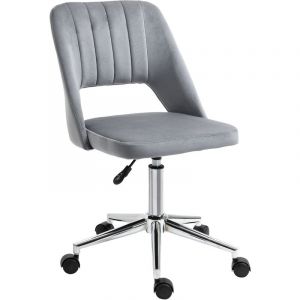 Image de Vinsetto Chaise de bureau design contemporain dossier ergonomique ajouré strié hauteur réglable pivotante 360° piètement chromé velours gris