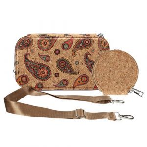Avizar Pochette en Li&egrave;ge Bandouli&egrave;re Double Grande Poche Zip Motif Cachemire Multicolore