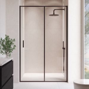 Paroi de douche coulissante pour niche Calgary 140 x 190 cm - Noir - Verre de s&eacute;curit&eacute; transparent 6 mm