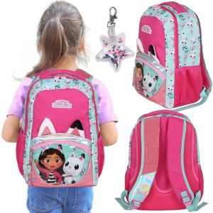 Gabbys Dollhouse RENFORCÉ Sac à dos décole CARTABLE pour filles pochette pour ORDINATEUR PORTABLE + pendentif 41x30x15cm