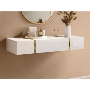 Console suspendue avec 3 portes - Blanc brillant et dor&eacute; - MARZIALO