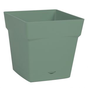 Eda Plastiques Pot carr&eacute; vert laurier avec soucoupe clips&eacute;e - 17,4 x 17,4 x 17 cm