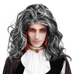 Accessoire De D&eacute;guisement - Ptit Clown - Perruque De Vampire Longue Homme - Noir Et Blanc - Gris