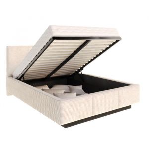 Lit coffre Aveiro velours c&ocirc;tel&eacute; 120 x 200 cm avec sommier &agrave; lattes relevable Cr&egrave;me