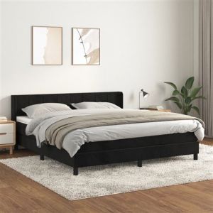 VidaXL Sommier à Lattes de Lit et Matelas, Lit Rembourré, Lit Double, Lit Adulte de Chambre à Coucher Intérieur, Moderne, Noir 160x200 cm Velours